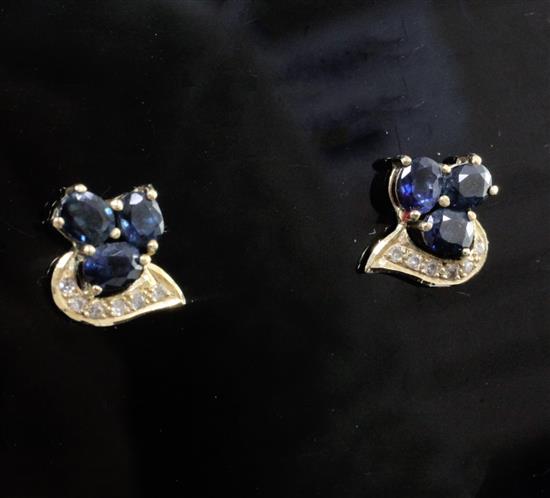 A pair of 18ct gold, sapphire and diamond cluster ear studs, 11mm.